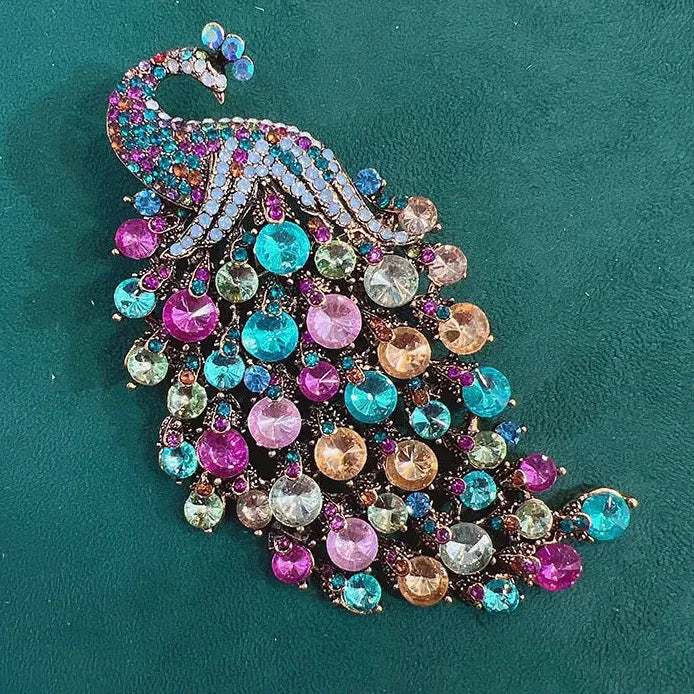 Retro Crystal Phoenix Peacock Brooch Pin for Women’s Coat Accessory