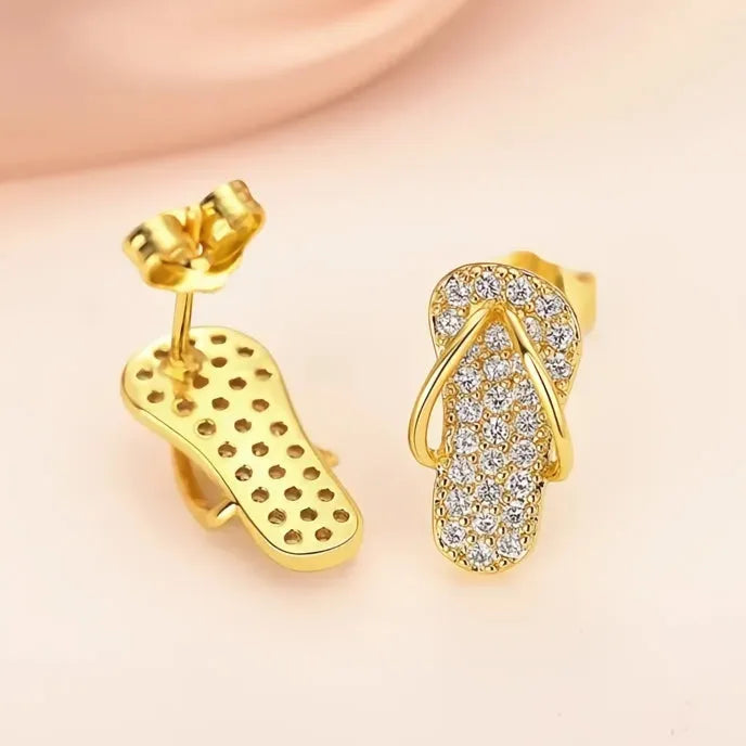 Trendy Geometric Slipper Stud Earrings for Women with Copper Alloy & Cubic Zirconia