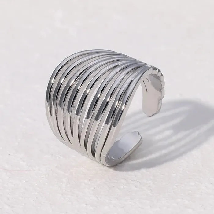 Women’s Stainless Steel Geometric Multi-Layer Line Ring Luxury Fashion Jewelry Gift