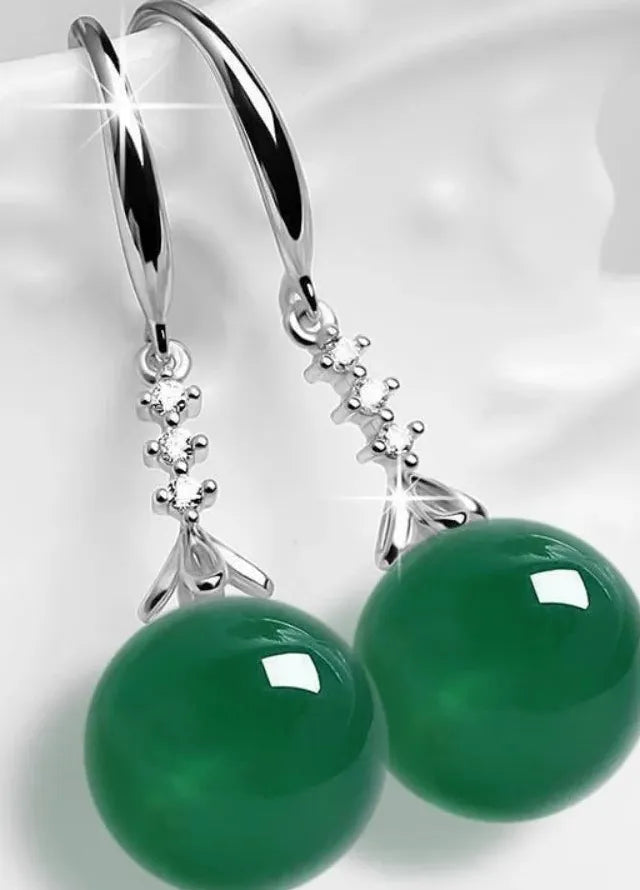 Elegant Emerald Green Round Gemstone Resin Drop Earrings for Women, Allergy Resistant