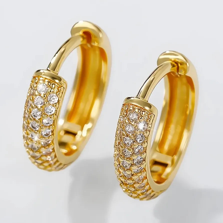 Elegant Geometric CZ Gold Color Hoop Earrings for Women Luxury Style