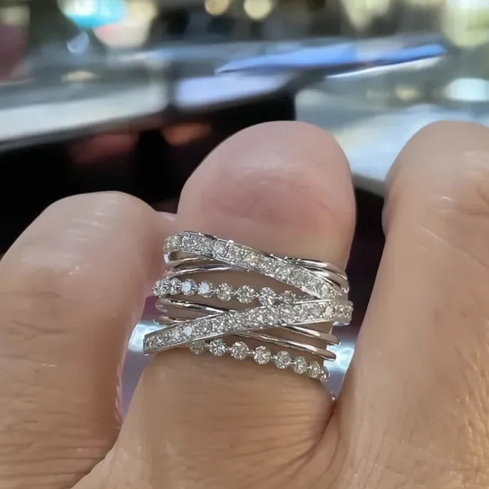 Luxury Silver Cross Bridal Wedding Ring for Women Paved CZ Brass Jewelry