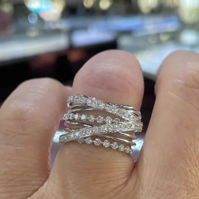 Silver Color CZ Cross Ring for Women Bridal Wedding Party Jewelry