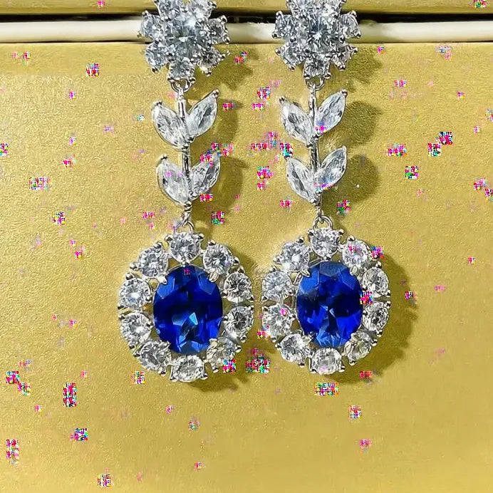Noble Women's Elegant Blue Geometric Cubic Zirconia Drop Earrings Gift