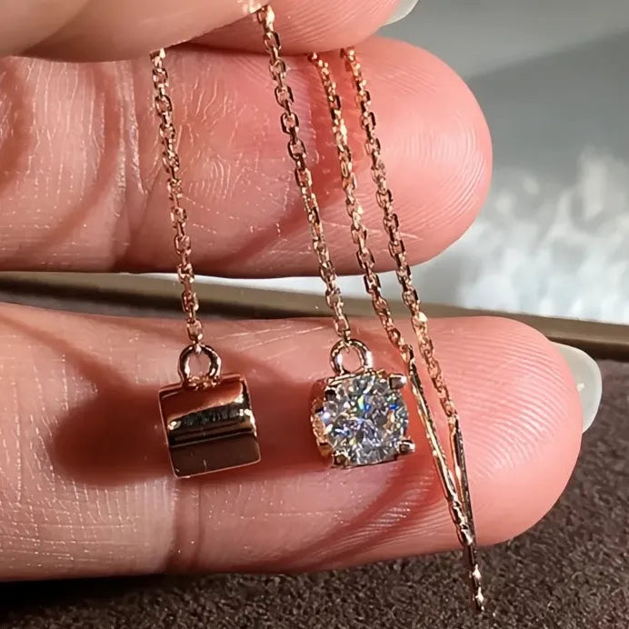 Rose Gold Geometric Drop Earrings with Shiny CZ for Women's Wedding Party