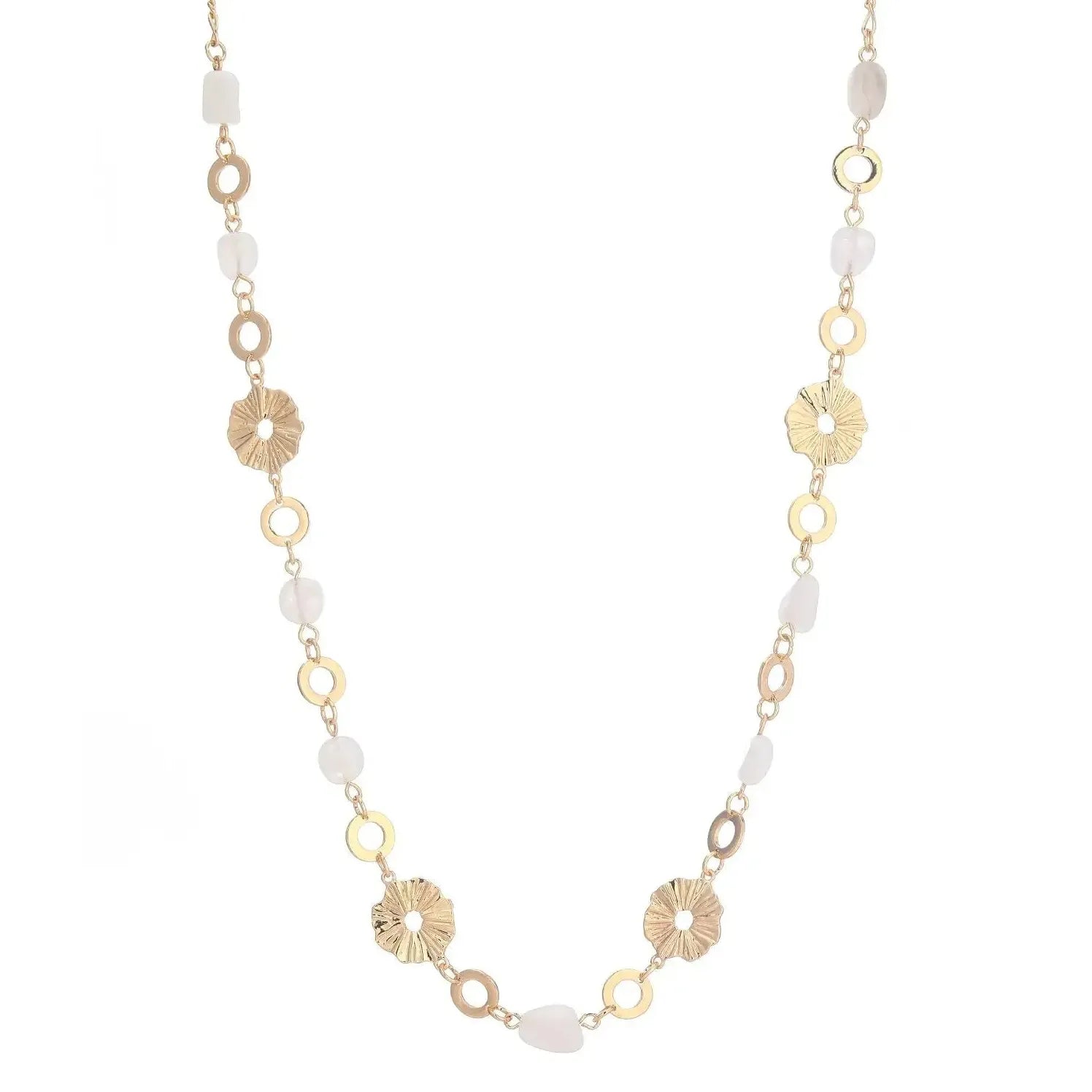 Boho Gold Plated Stainless Steel Long Chain Necklace Featuring Natural Stone Beads