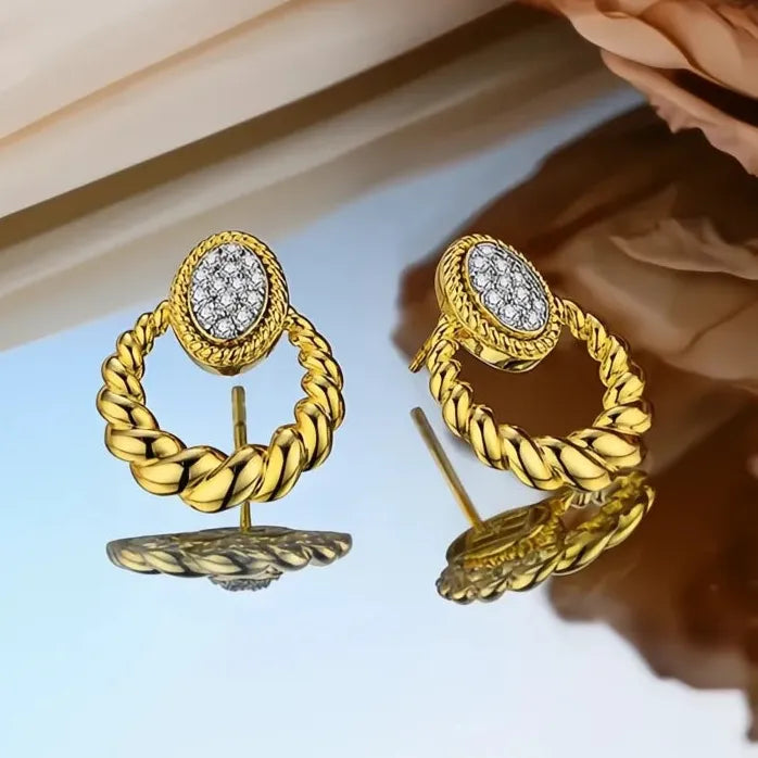Twisted Circle Drop Earrings for Women Gold Color Copper Alloy CZ Jewelry