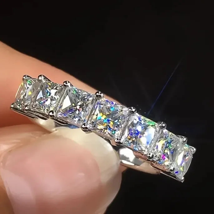 Princess Square Crystal Cubic Zirconia Brass Wedding Band Eternity Ring