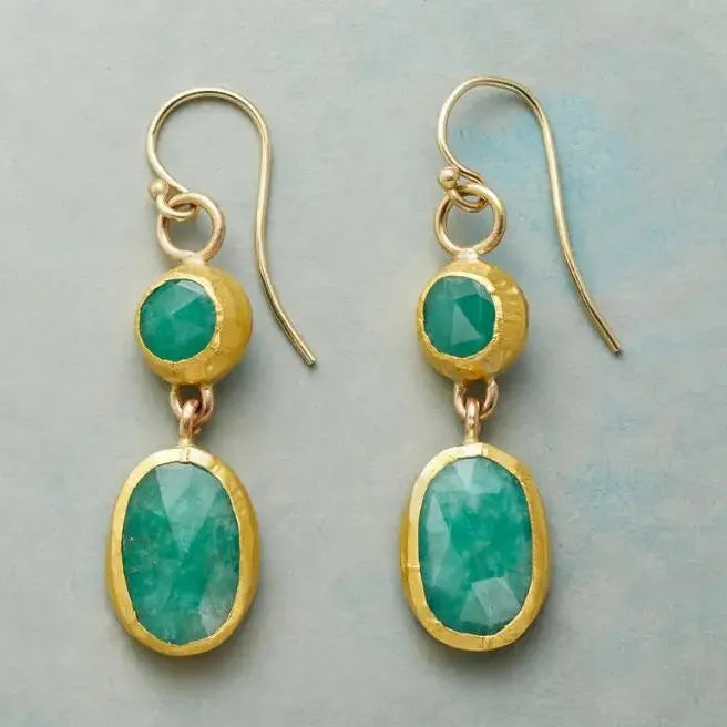 Vintage Gold Color Ornate Zinc Alloy Earrings Women Ethnic Turquoise Jewelry Gift
