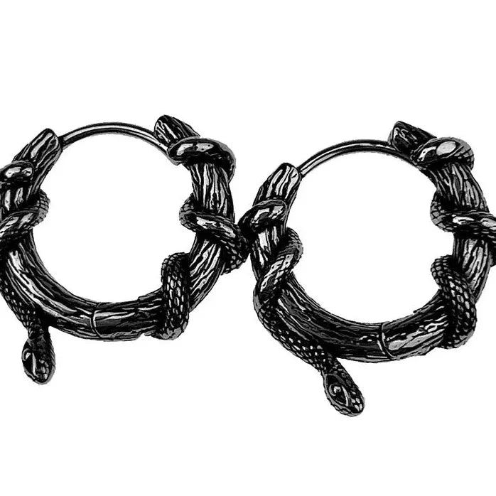 Vintage Black Snake Hoop Earrings Punk Rock Animal Jewelry for Men Women
