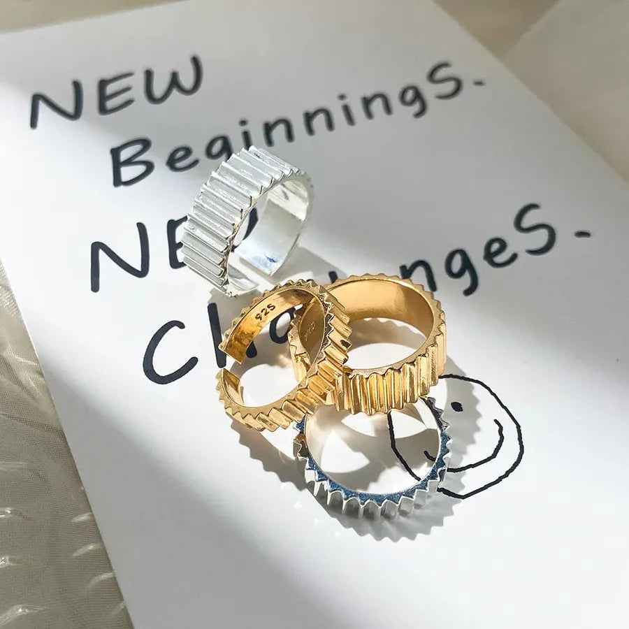 Stainless Steel Gear Ring for Women Couples Trendy Luxury Open Band Jewelry