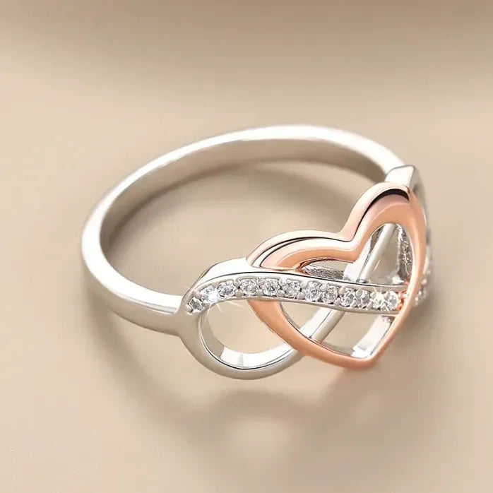 Heart Infinity Brass Ring with Cubic Zirconia for Women Wedding Jewelry