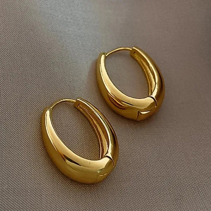 Vintage Geometric Smooth Metal Hoop Earrings for Women Girls Daily Wear