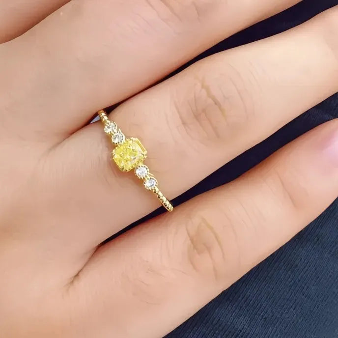 Geometric Yellow Cubic Zirconia Brass Women’s Ring Wedding Anniversary Jewelry