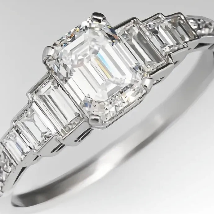 Geometric Cubic Zirconia Silver Wedding Band Ring Elegant Brass Jewelry