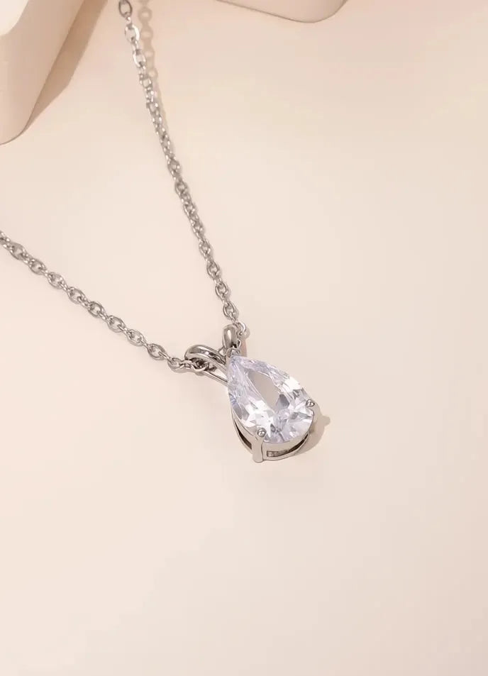 Luxury Pear Cubic Zirconia Pendant Necklace Silver Color Bridal Wedding Engagement Jewelry