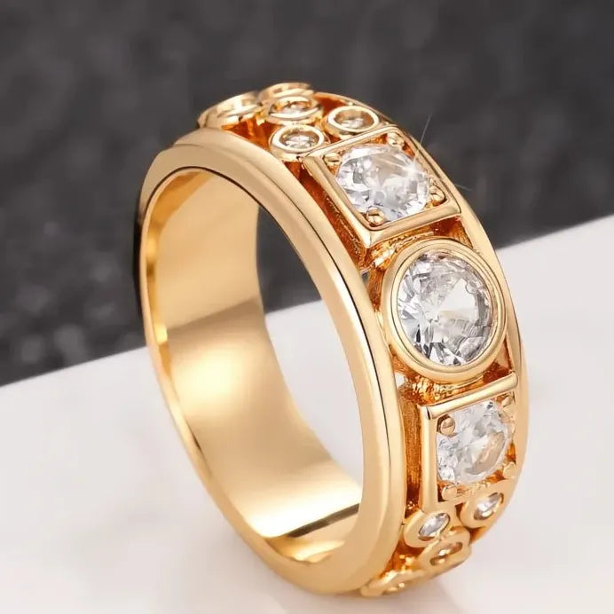 Geometric CZ Gold Color Wedding Bands for Women Fashion Rings