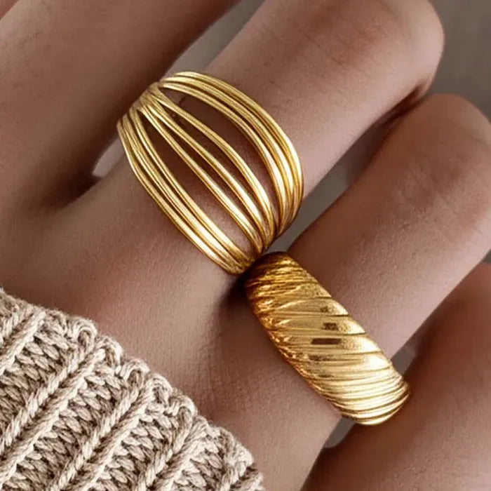 Adjustable Stainless Steel Starfish Conch Shell Ring for Women Gift Jewelry Gold