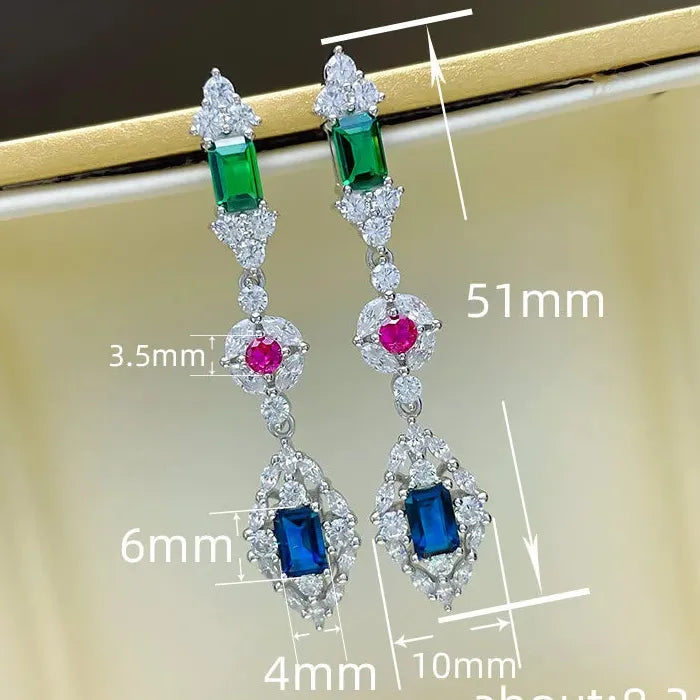 Geometric Green CZ Dangle Earrings for Women Copper Drop Wedding Jewelry