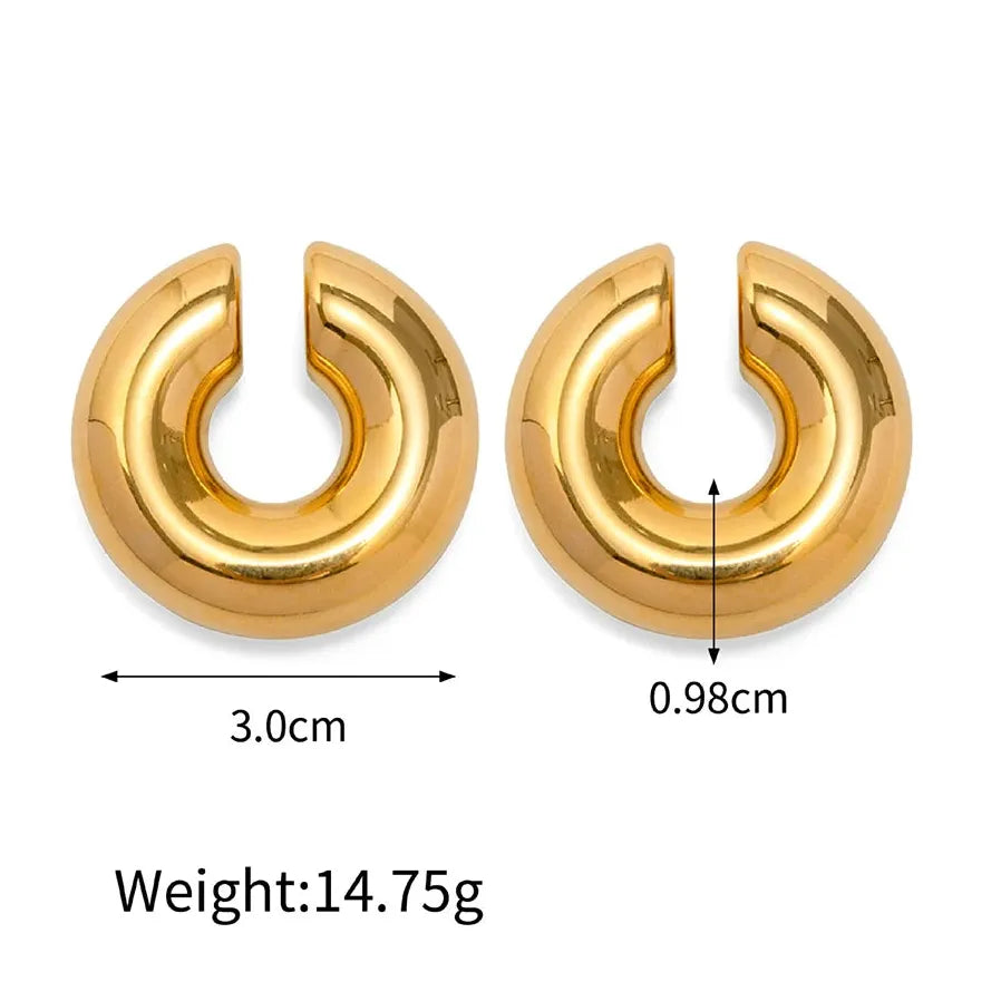 Gold Color Stainless Steel Chunky Round C Shape Clip Punk Earrings for Women