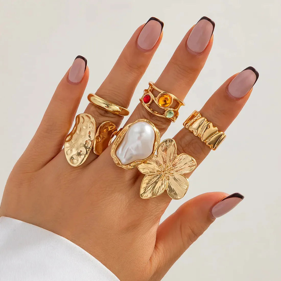 8Pcs Vintage Metal Plant Pattern Open Rings for Women Gothic Gift Jewelry