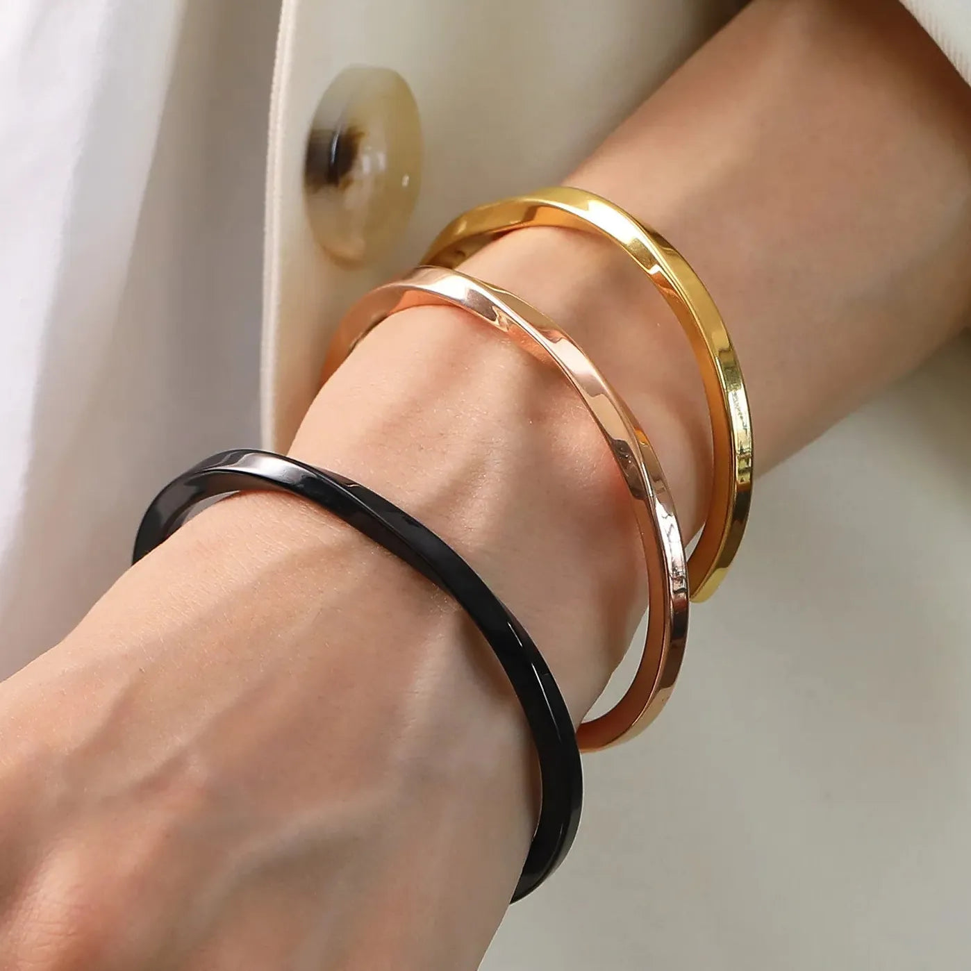 Minimalist Polished Twisted Stainless Steel Bangle Bracelet Women’s Punk Jewelry