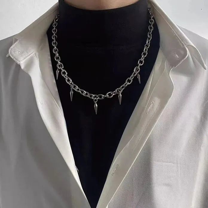 Stainless Steel Punk Gothic Stud Rivet Pendant Necklace Choker Men Women