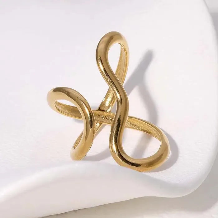Adjustable Gold Color Stainless Steel Geometric Open Ring for Men Women Jewelry