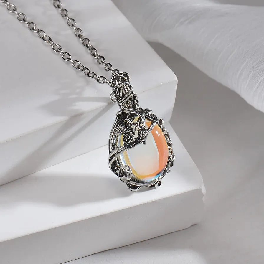 Pink Crystal Quartz Hexagonal Column Pendant Necklace for Women Jewelry