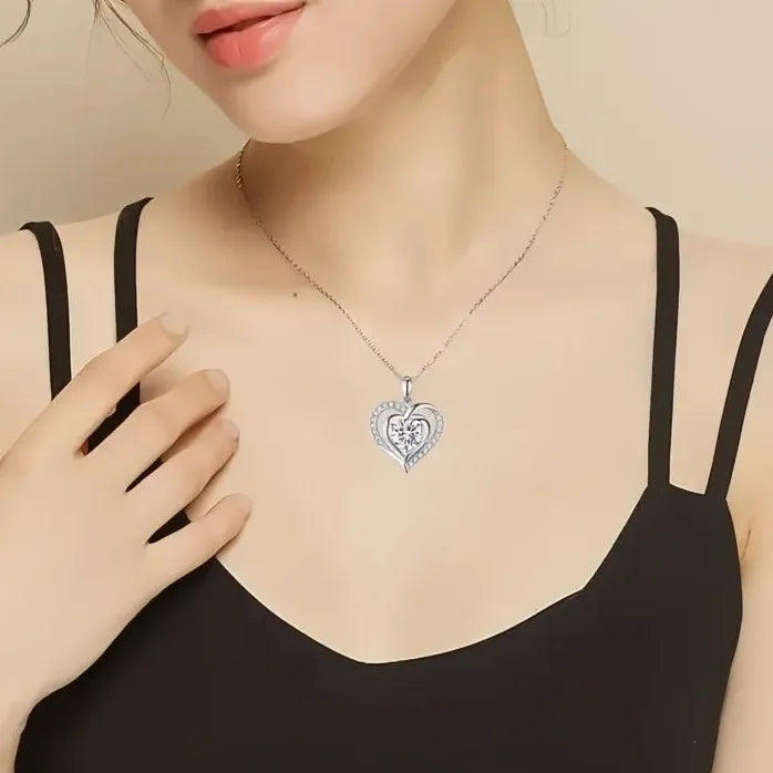 Geometric Heart Pendant Necklace for Women Copper Alloy Cubic Zirconia