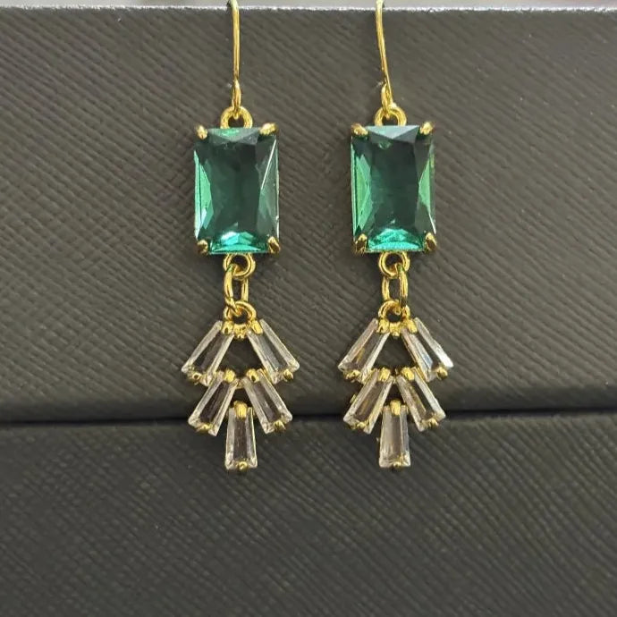 Romantic Green Crystal Drop Earrings for Ladies Girls Geometric Tassel Zircon Jewelry Gift