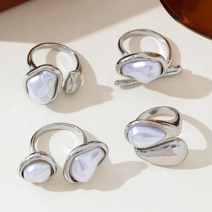 Adjustable Luxury Baroque Pearl Open Ring for Women Elegant Jewelry Gift