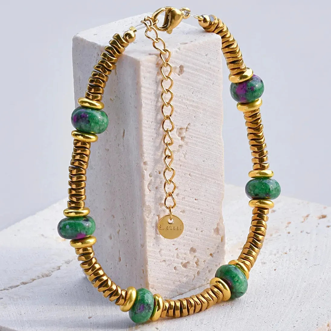 Boho Handmade Bead Stained Glass 18K Gold Plated Stainless Steel Choker Necklace Women