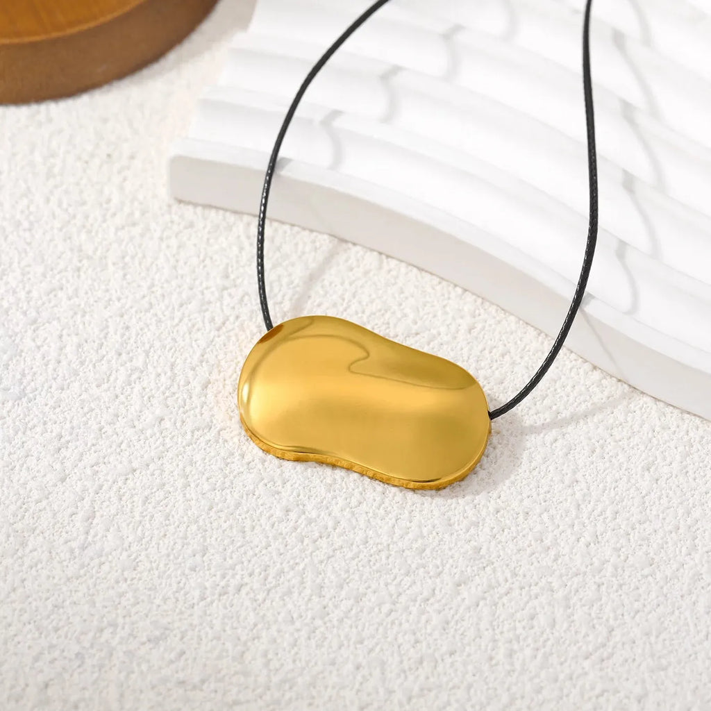 Y2K Black Waxed Cord Chunky Geometric Stainless Steel Pendant Necklace Women
