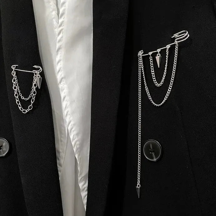 Vintage Dark Geometric Tassel Brooch for Men and Women Zinc Alloy Rhinestones