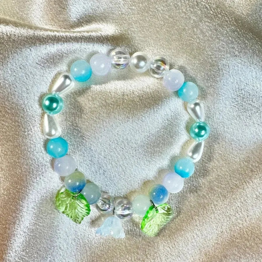 Handmade Fashion Colored Glass Flower Bracelet for Women Elastic Beaded Pearl Jewelry