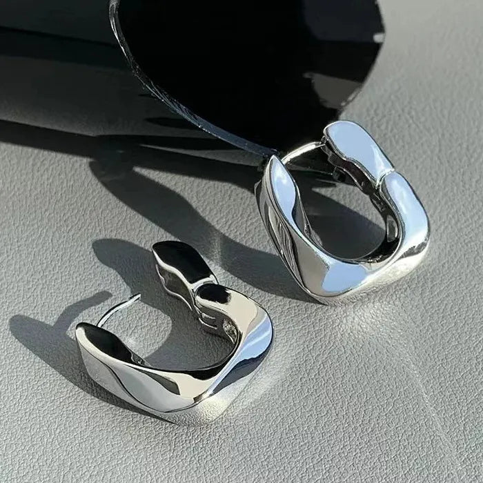 Twisted Rectangle Copper Alloy Hoop Earrings Unisex Y2K Jewelry