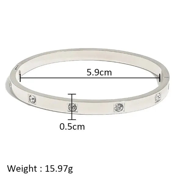 18K Gold Plated Stainless Steel Zircon Rhinestone Twist Open Bangle Bracelet Women
