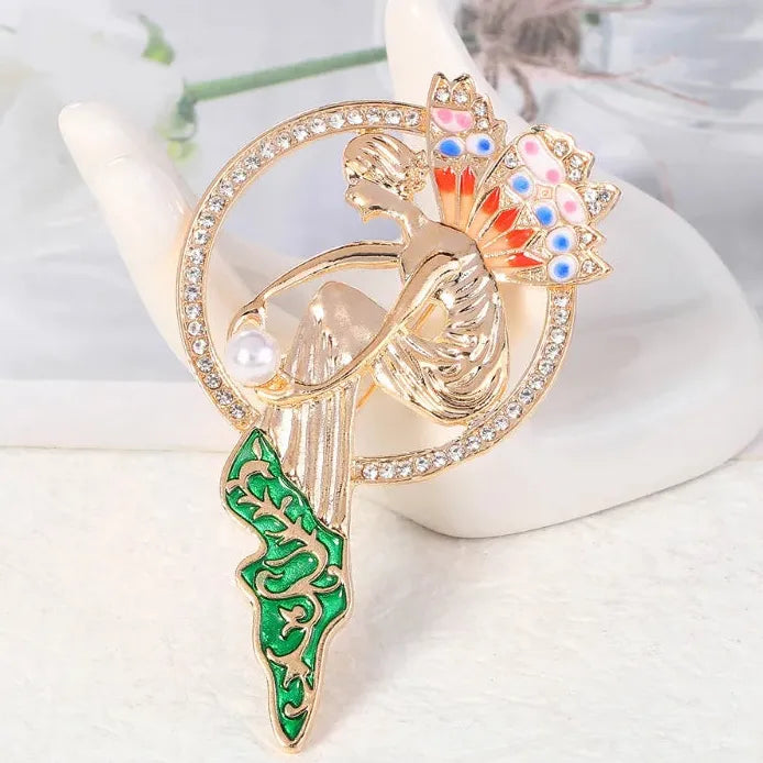 Elegant Pearl Crystal Angel Girl Brooch Colorful Pin Jewelry for Women