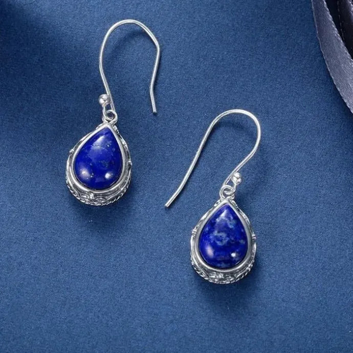 Vintage Silver Retro Pattern Water Drop Zinc Alloy Dangle Earrings for Women