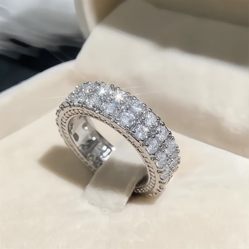 Luxury Gold & Silver Color Promise Rings Full Paved CZ Stone Brass Wedding Jewelry for Women