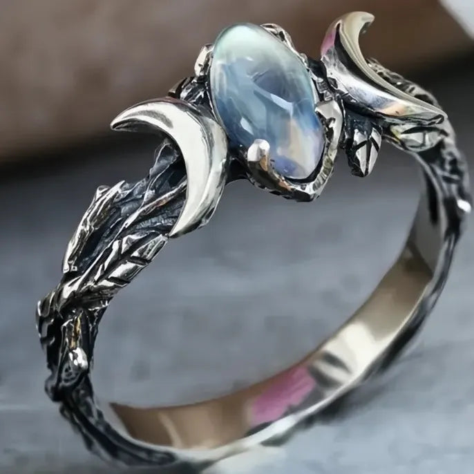 Imitation Moonstone Moon Ring for Women Vintage Bohemian Party Jewelry Finger Accessory