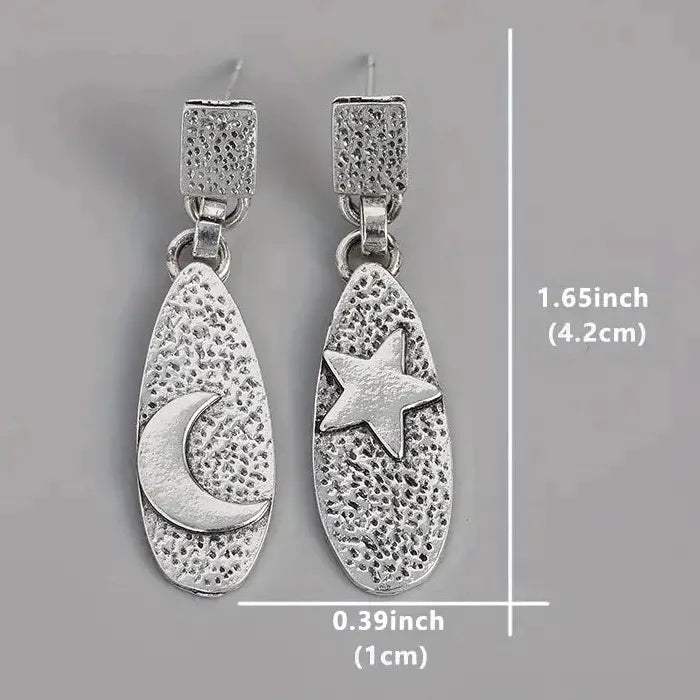 Zinc Alloy Gothic Star Moon Drop Earrings Unisex Punk Bohemian Fashion Accessory