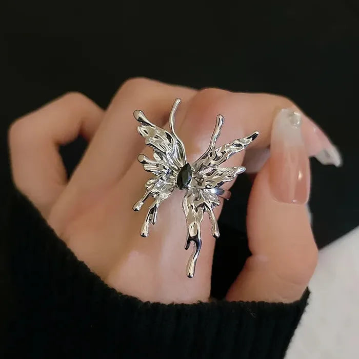 Silver Metal Liquid Butterfly Rings Set Women Gothic Punk Jewelry