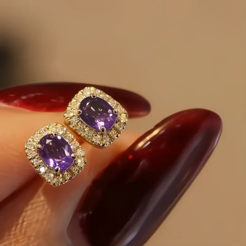 Fashion Red Cubic Zirconia Stud Earrings Gold Color Wedding Ear Accessories for Women