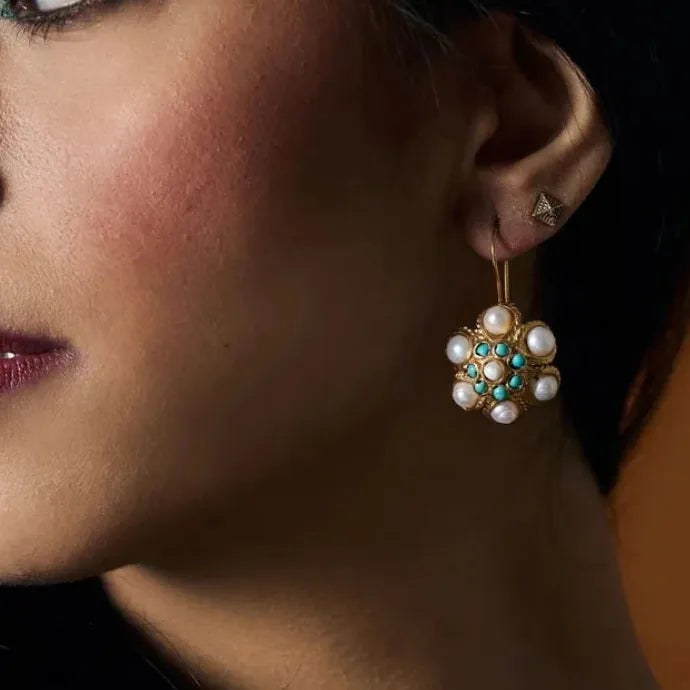 Vintage Ethnic Style Imitation Pearl Drop Earrings Handmade Gold Color Jewelry Gift