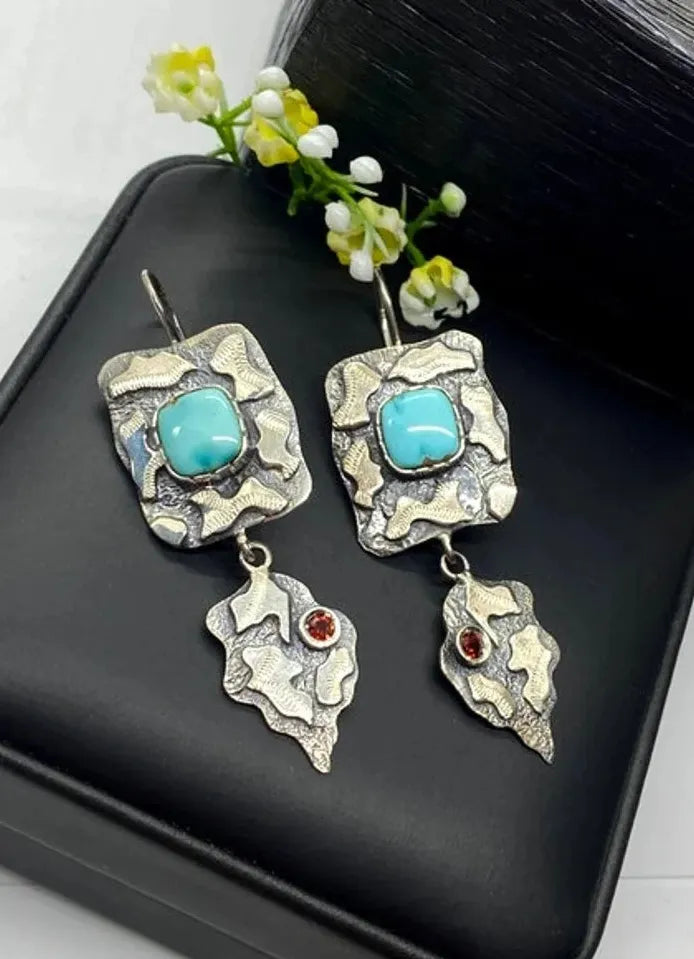 Irregular Geometric Long Pendant Drop Earrings Tribal Turquoise Zinc Alloy Jewelry
