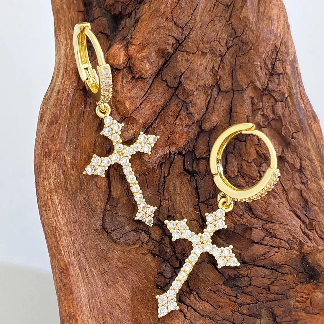 Punk Rhinestone Cross Drop Earrings Kpop Grunge Egirl Fashion Jewelry