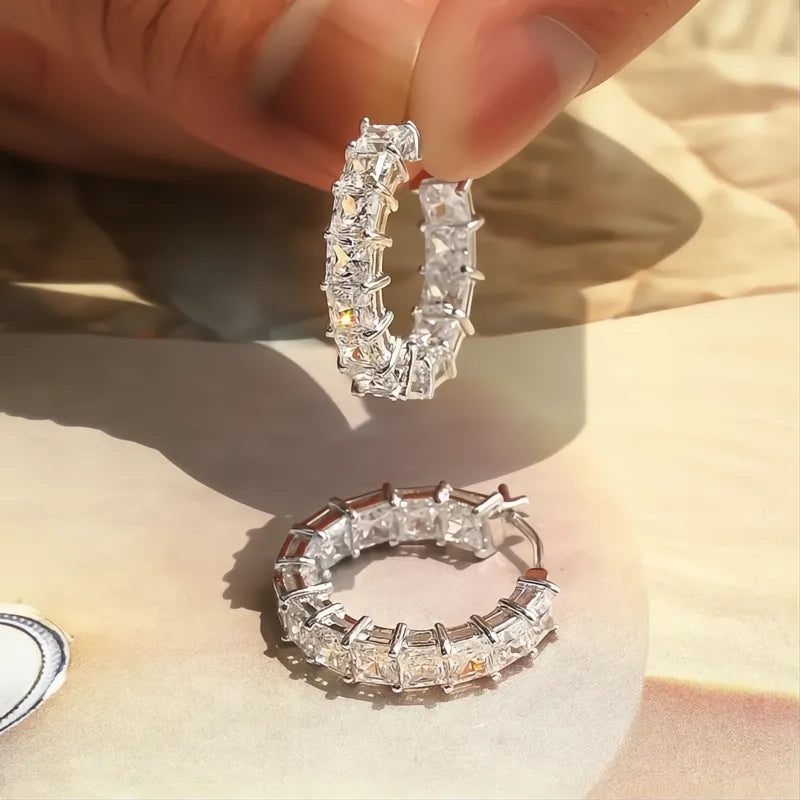 Silver Color Cross Hoop Earrings for Women Cubic Zirconia Crystal Fashion Jewelry Trends