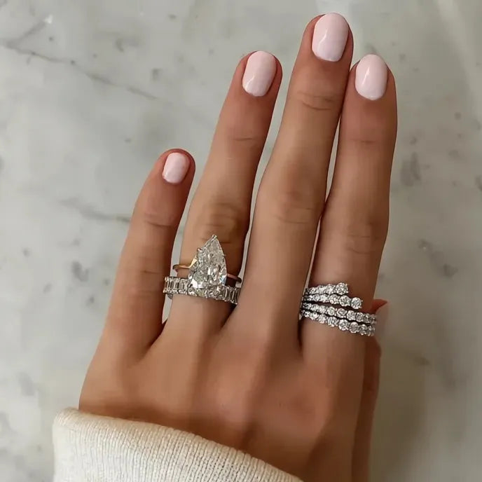 Cubic Zirconia Silver Color Geometric Band Ring Women Bridal Wedding Jewelry Party Accessory